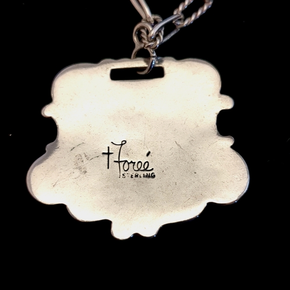 Vintage Foreé Hunsicker Sterling Silver Necklace Engraved Luggage Tags & Cherub - Picture 6 of 16